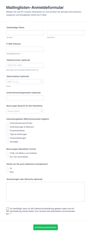 Mailinglisten Anmeldeformular