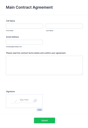 Main Contract Agreement Form Template