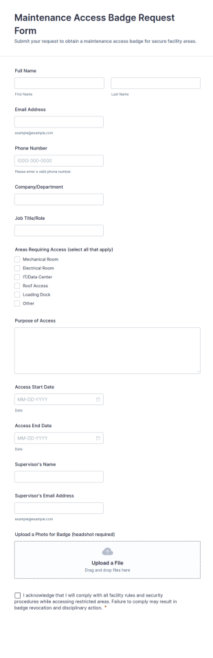 Maintenance Access Badge Request Form Template