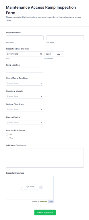 Maintenance Access Ramp Inspection Form Template
