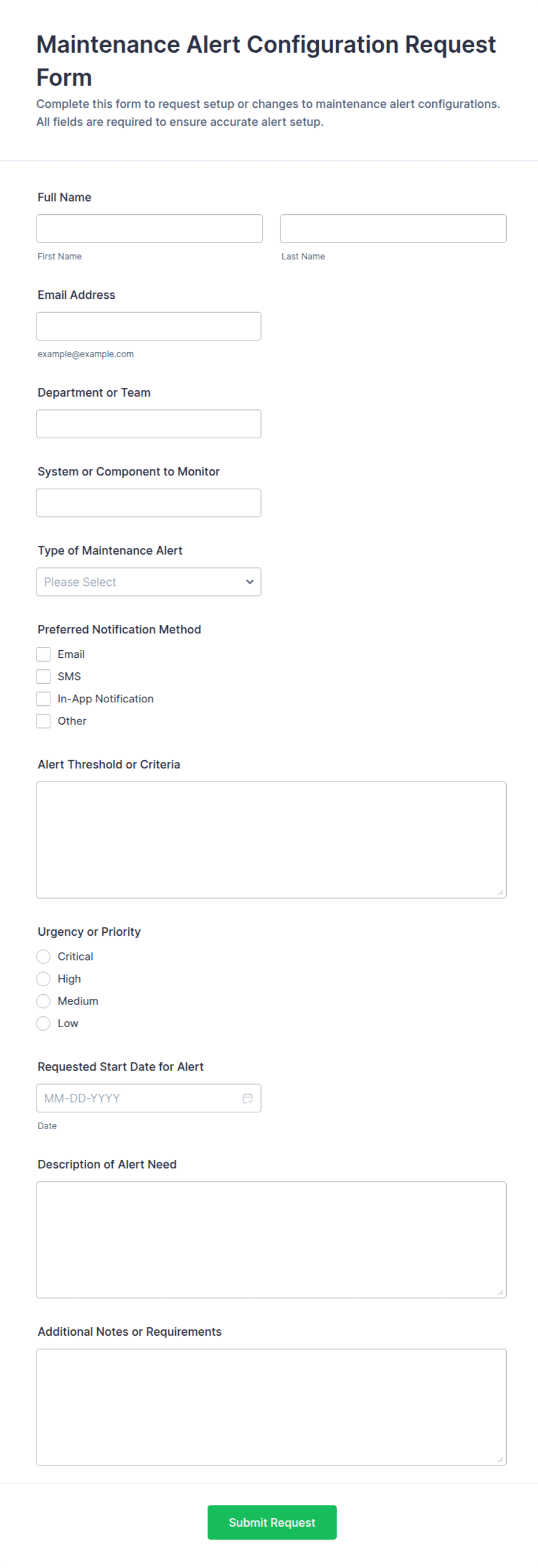Maintenance Alert Configuration Request Form Template | Jotform