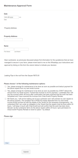 Maintenance Approval Form Template