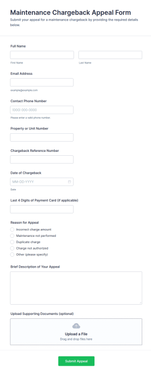 Maintenance Chargeback Appeal Form Template