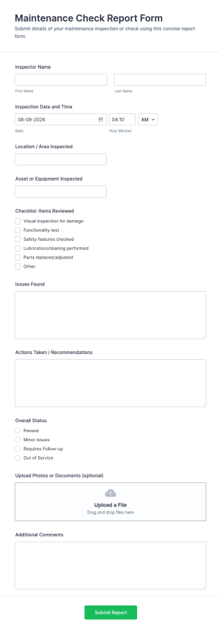 Maintenance Check Report Submission Form Template