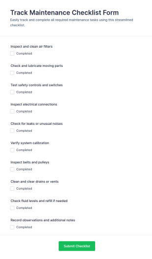 Maintenance Checklist Form Template