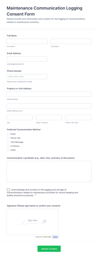 Maintenance Communication Logging Consent Form Template
