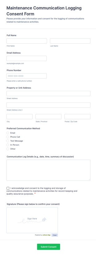 Maintenance Communication Logging Consent Form Template
