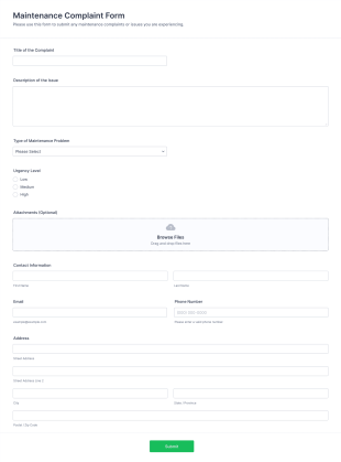 Maintenance Complaint Form Template