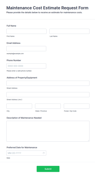 Maintenance Cost Estimate Request Form Template
