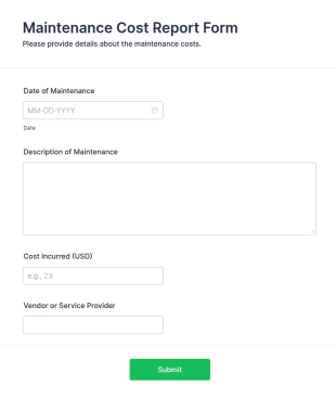 Maintenance Cost Report Form Template