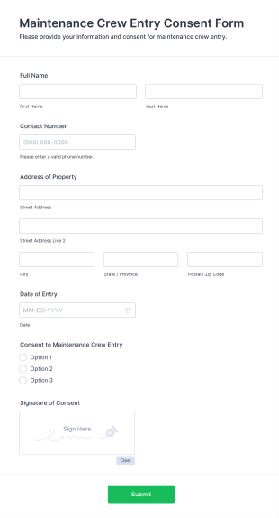 Maintenance Crew Entry Consent Form Template
