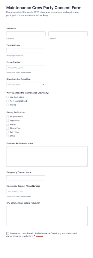 Maintenance Crew Party Consent Form Template