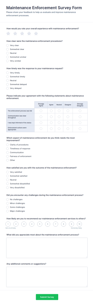 Maintenance Enforcement Survey Form Template
