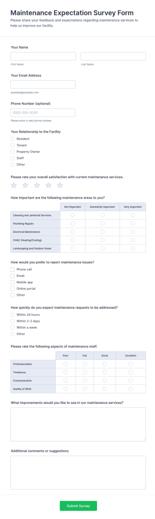 Maintenance Expectation Survey Form Template