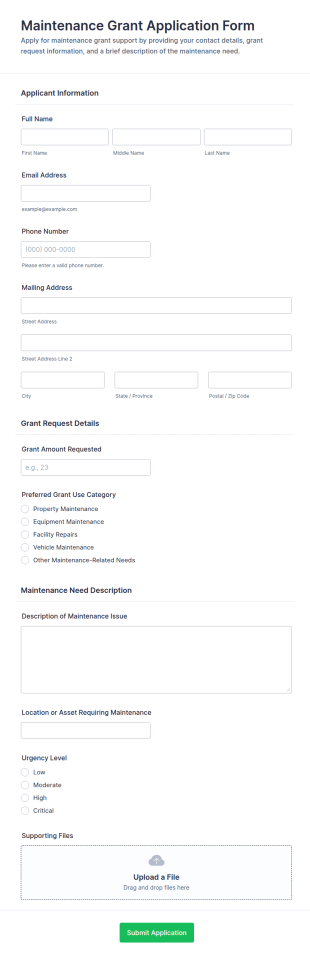 Maintenance Grant Application Form Template