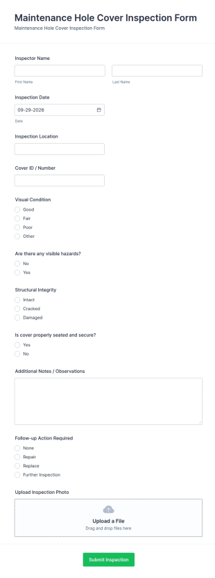 Maintenance Hole Cover Inspection Form Template