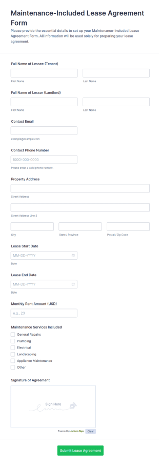 Maintenance Included Lease Agreement Form Template