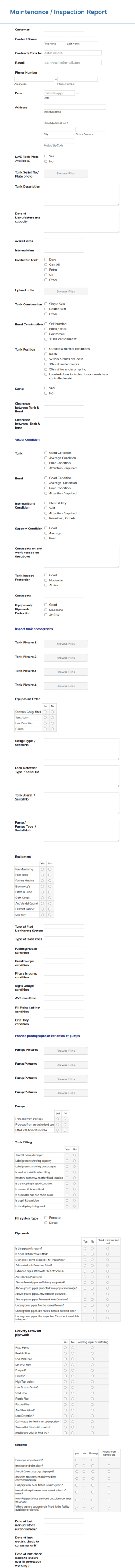 Maintenance Inspection Request Form Template