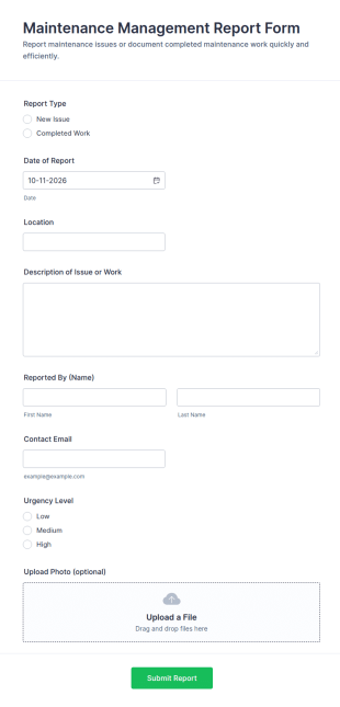 Maintenance Management Report Form Template
