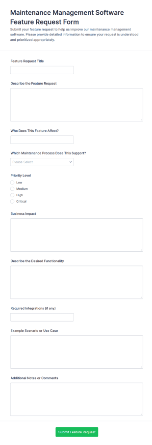 Maintenance Management Software Feature Request Form Template