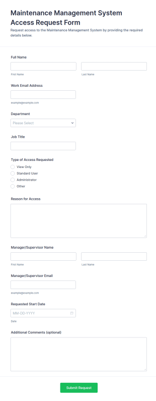 Maintenance Management System Access Request Form Template
