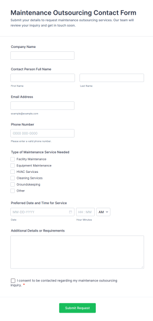 Maintenance Outsourcing Contact Form Template