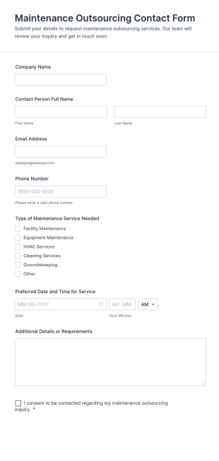 Maintenance Outsourcing Contact Form Template