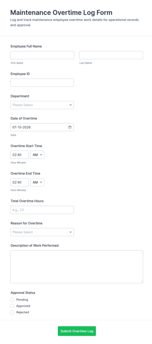 Maintenance Overtime Log Form Template