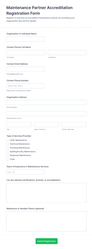 Maintenance Partner Accreditation Registration Form Template