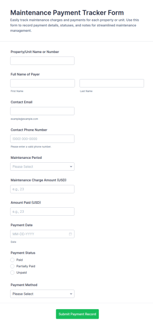 Maintenance Payment Tracker Form Template
