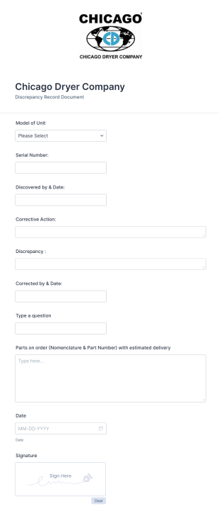 Discrepancy Record Form Template