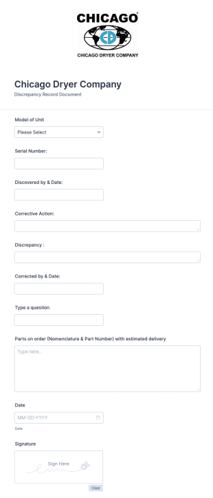 Discrepancy Record Form Template