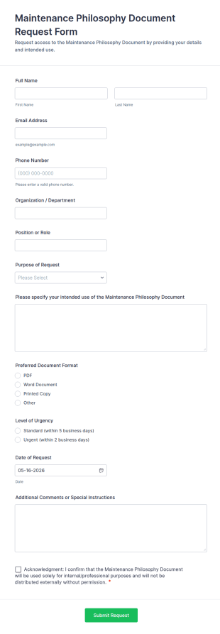 Maintenance Philosophy Document Request Form Template