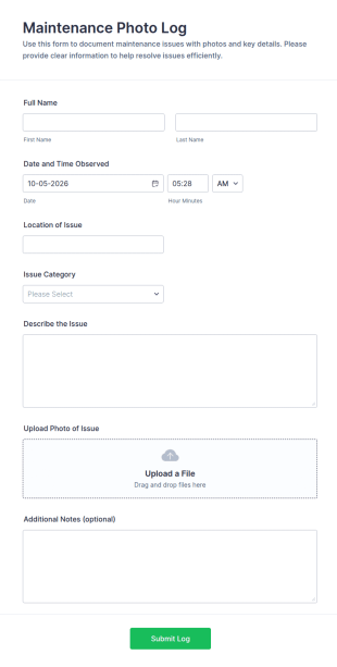 Maintenance Photo Log Form Template