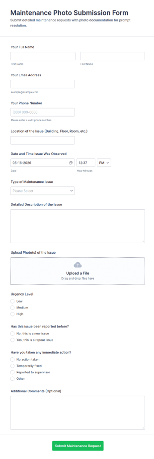 Maintenance Photo Submission Form Template