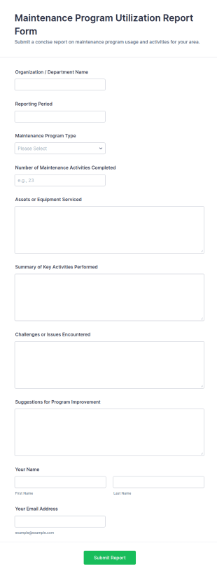 Maintenance Program Utilization Report Form Template