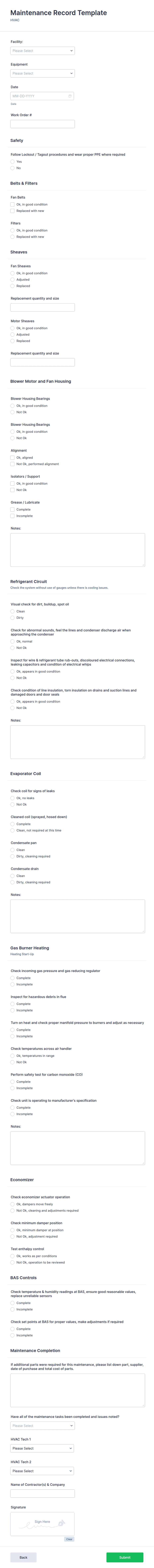 Maintenance Record Template Form Template | Jotform