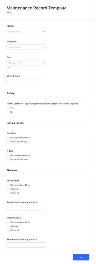 Maintenance Record Template Form Template