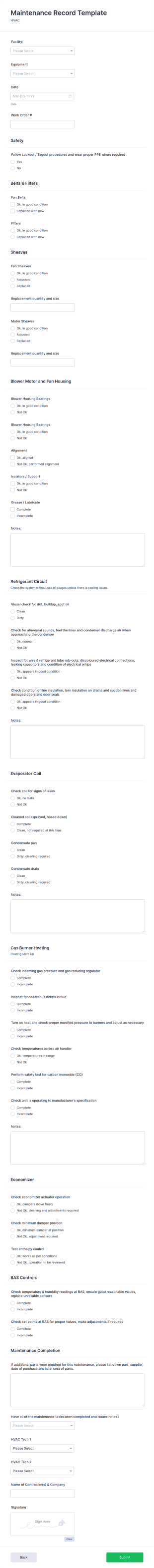 Maintenance Record Template