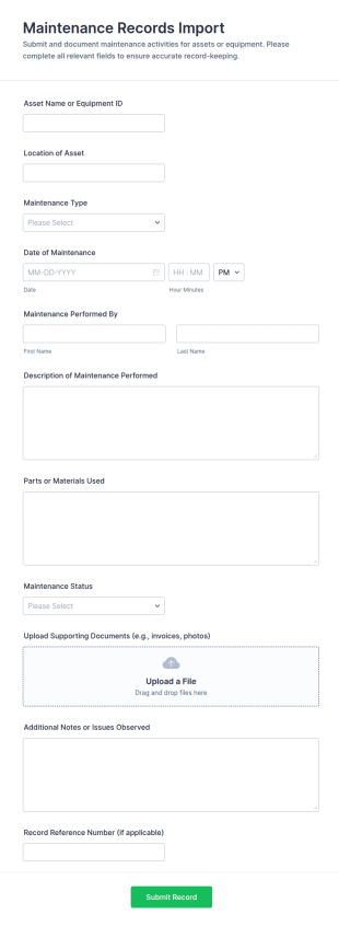 Maintenance Records Import Form Template