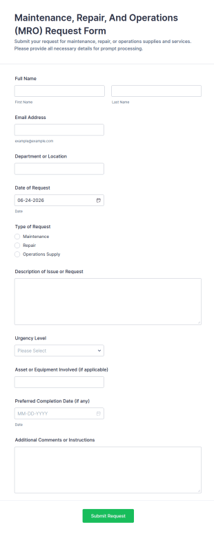 Maintenance, Repair, And Operations (MRO) Request Form Template