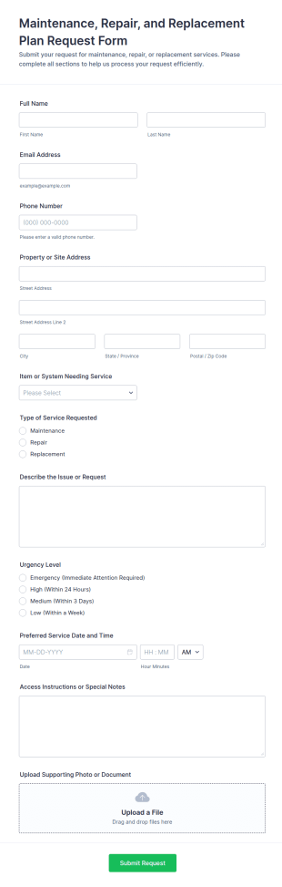 Maintenance, Repair, And Replacement Plan Request Form Template