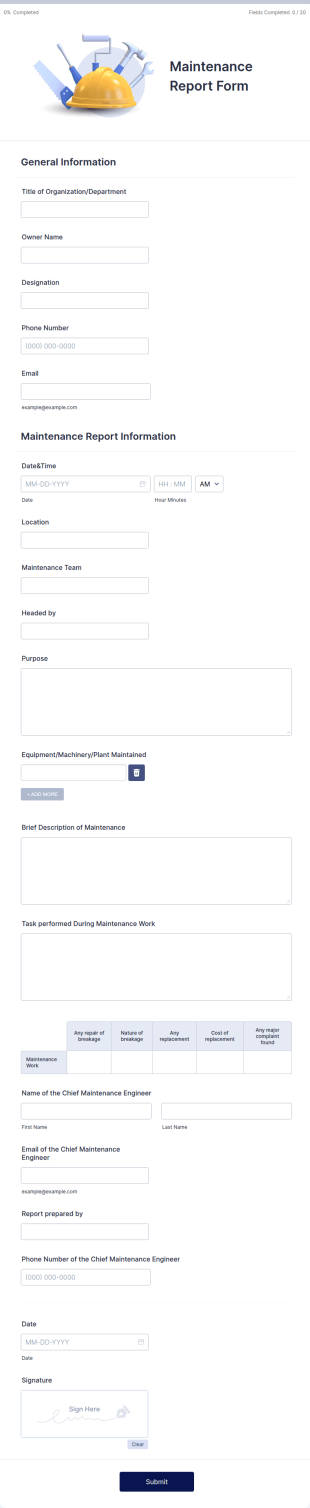 Maintenance Report Form Template