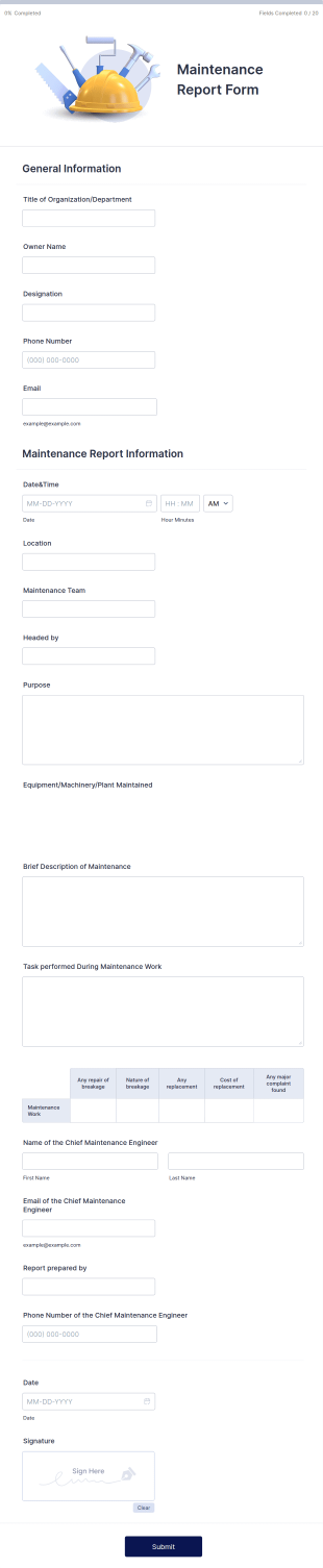 Maintenance Report Form Template