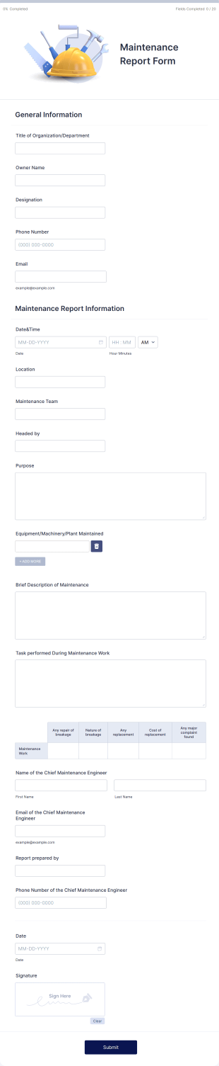 Maintenance Report Form Template