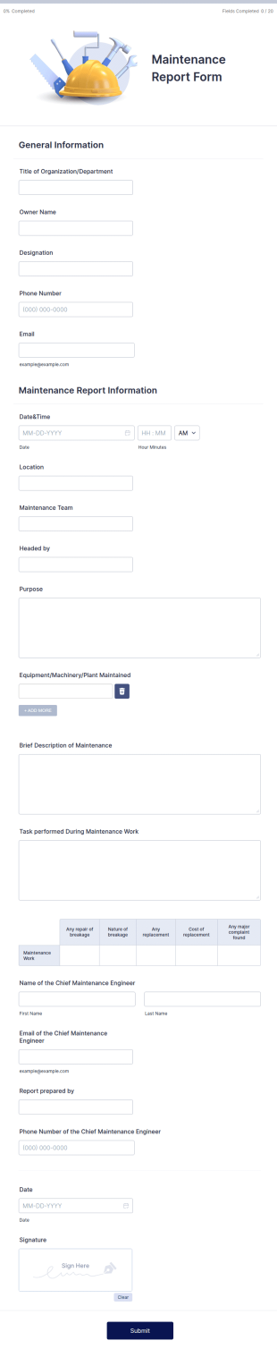 Maintenance Report Form Template