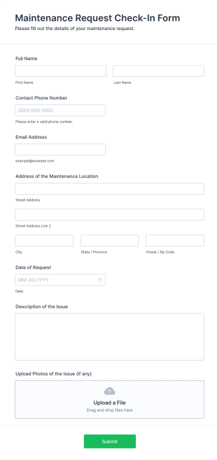 Maintenance Request Check In Form Template