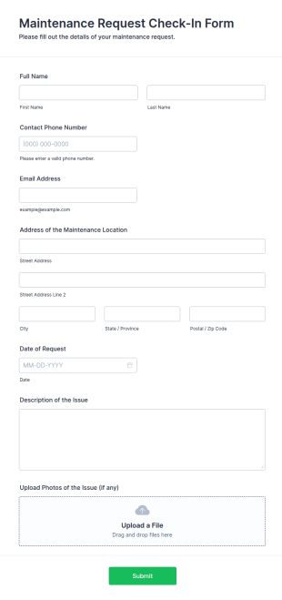 Maintenance Request Check In Form Template