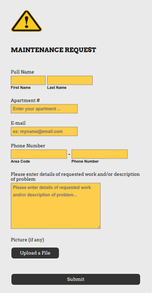 Maintenance Request Contact Form Template