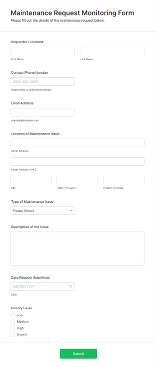 Maintenance Request Monitoring Form Template | Jotform